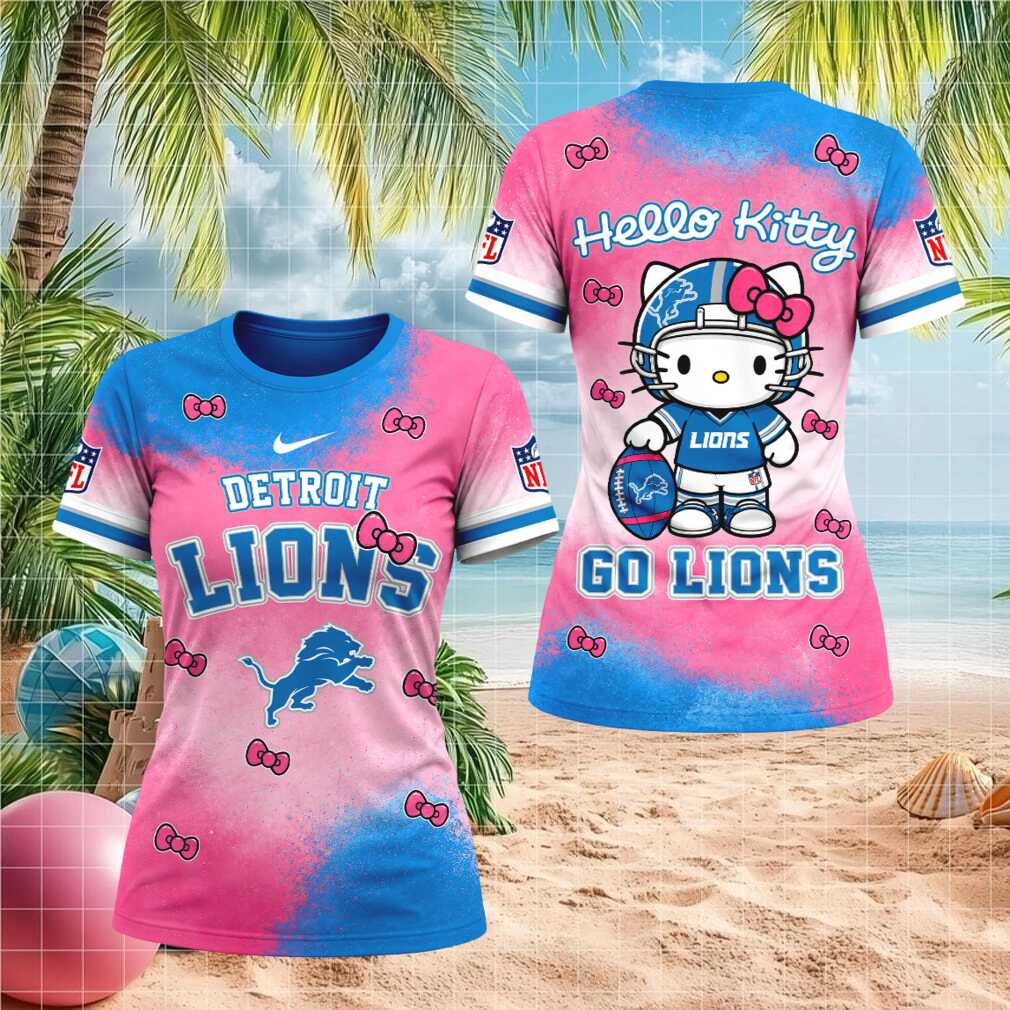 Detroit Lions Hello Kitty Cute Pink Blue Football Women T shirt Detroit Lions Hello Kitty Cute Pink Blue Football Women T shirt