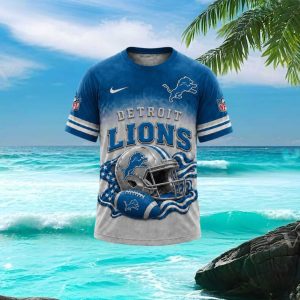 Detroit Lions Helmet Patriotic American Flag Sports Graphic T Shirt