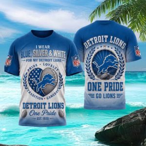 Detroit Lions One Pride Blue Silver White Football Fan T Shirt