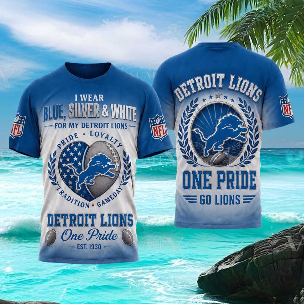 Detroit Lions One Pride Blue Silver White Football Fan T Shirt Detroit Lions One Pride Blue Silver White Football Fan T Shirt