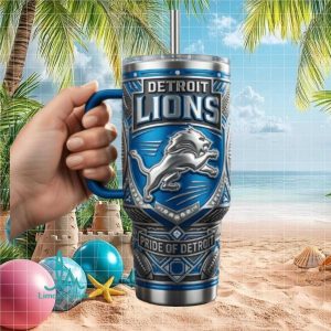 Detroit Lions Pride Of Detroit NFL Football Fan Gift 40oz Handle Stainless Steel Insulated Tumbler
