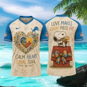 Detroit Lions Snoopy Autism Awareness Calm Heart Loyal Soul T Shirt