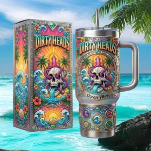 Dirty Heads Ocean Vibes Skull Octopus Island Tour Retro 20oz Gift Fans Stainless Steel Insulated Tumbler