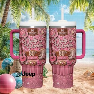 Dolly Parton 80th Birthday Pink Glitter Western Cowgirl Fan Gift Stainless Steel Insulated Tumbler