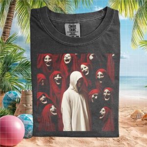 Eerie Cult Red Robes And Mysterious Figure Graphic T Shirt