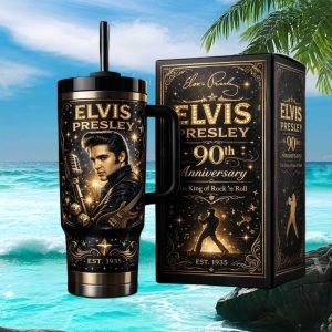Elvis Presley 90th Anniversary King of Rock Roll 1935 Retro Gift Stainless Steel Insulated Tumbler