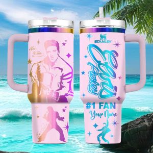 Elvis Presley Signature Pink Holographic Style #1 Fan Custom Name 40oz Gift Stainless Steel Insulated Tumbler