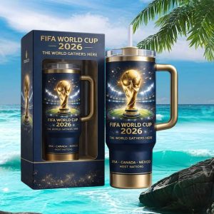 FIFA World Tumbler 2026 Commemorative Tumbler USA Canada Mexico Host Nations Tumbler Trophy Design 40oz Insulated Travel Tumbler with Handle