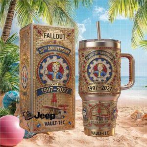 Fallout 30th Anniversary 1997 2027 Vault Tec Red Rocket Brick Edition Fan Stainless Steel Insulated Tumbler