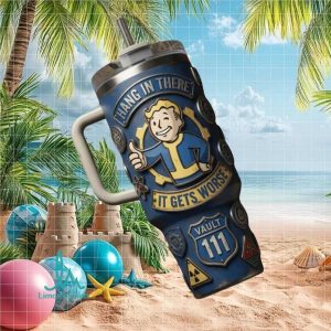 Fallout Vault Boy Vault 111 Hang In There Retro Gaming Gift Stainless Steel Insulated Tumbler