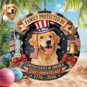 Family Protected By Golden Retriever Custom 250th Anniversary Door Ornament