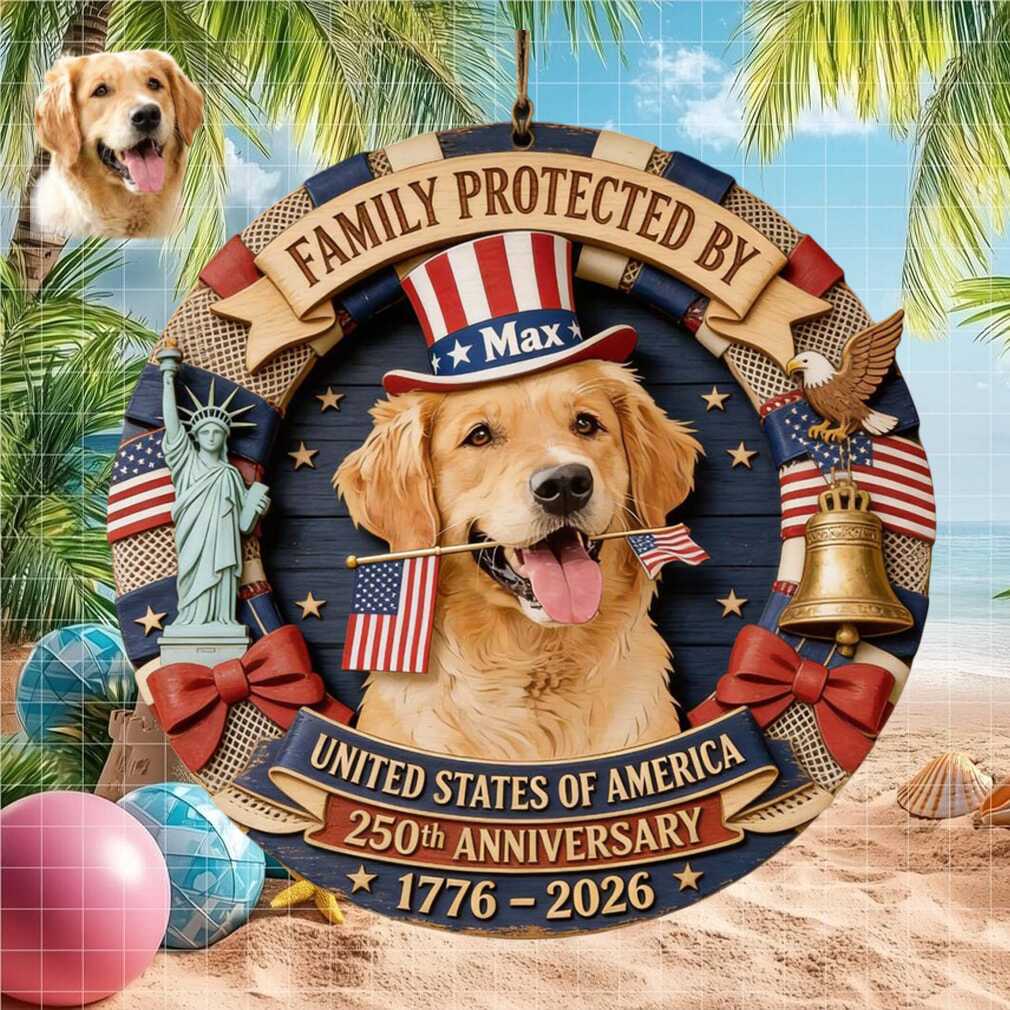 Family Protected By Golden Retriever Custom 250th Anniversary Door Ornament Family Protected By Golden Retriever Custom 250th Anniversary Door Ornament