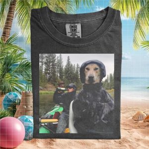 Fishing Dog In Raincoat Adventure Travel Graphic T Shirt