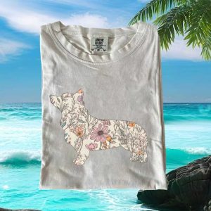 Floral Corgi Silhouette Botanical Wildflower Graphic T Shirt
