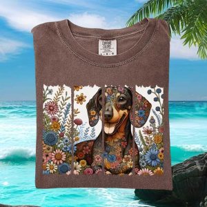 Floral Dachshund Wiener Dog Colorful Spring Art Graphic T Shirt