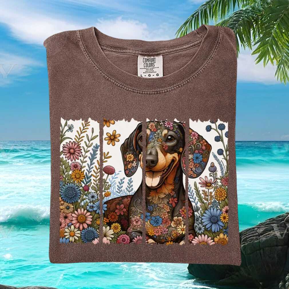 Floral Dachshund Wiener Dog Colorful Spring Art Graphic T Shirt Floral Dachshund Wiener Dog Colorful Spring Art Graphic T Shirt