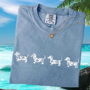 Floral Dachshund Wiener Dog Line Art Comfort Colors T Shirt