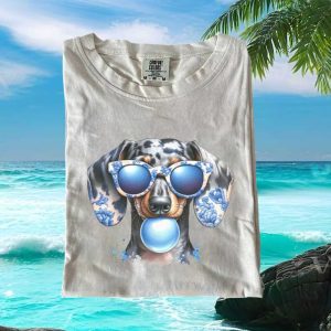Floral Dapple Dachshund Blue Sunglasses Bubble Gum T Shirt