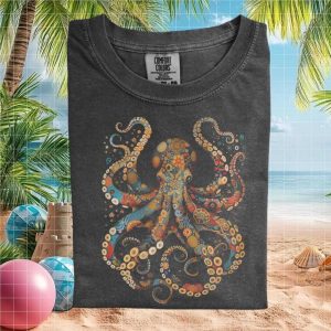 Floral Octopus Ocean Life Botanical Artistic Nature T Shirt