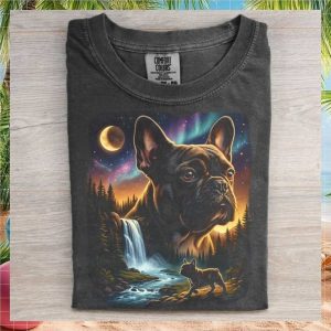 French Bulldog Aurora Borealis Northern Lights Nature T Shirt
