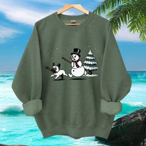 French Bulldog Snowman Winter Forest Scene Graphic T Shirt