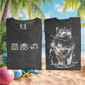 Funny Cat Princess Cocktail Martini Glass Graphic Print T Shirt