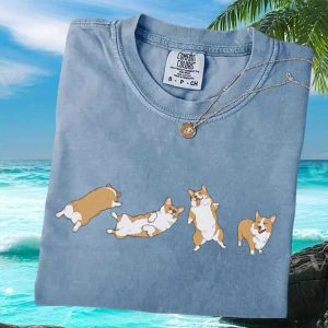 Funny Corgi Playing Dog Lover Cartoon Character Graphic T Shirt