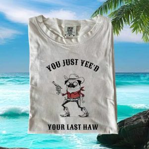 Funny Pug Cowboy Western Yee Haw Quote Retro Style Unisex Graphic T Shirt