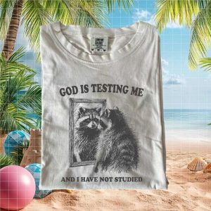 Funny Raccoon Mirror God Testing Me Studying Quote T Shirt