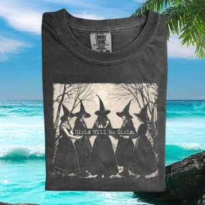 Girls Will Be Girls Witchy Vintage Aesthetic Pagan Moon Magic Graphic T Shirt