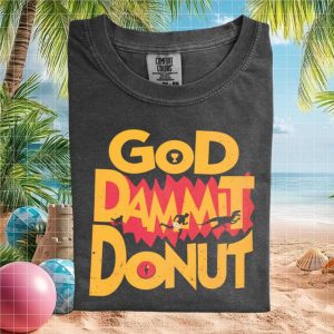 God Dammit Donut Funny Dinosaur Cat Running Graphic T Shirt