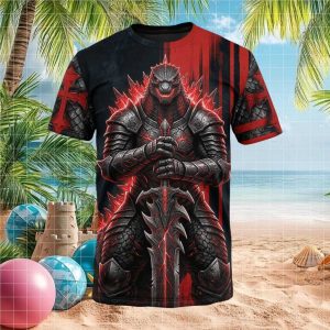 Godzilla Armored Knight Dragon Warrior Red Neon Sword T Shirt