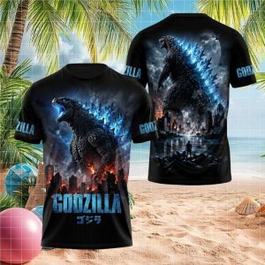 Godzilla Blue Atomic Breath Dark City Night Graphic T Shirt