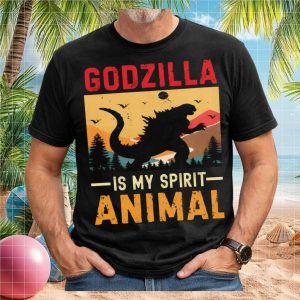 Godzilla Is My Spirit Animal Retro Sunset Forest Graphic T Shirt
