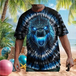 Godzilla Kaiju Blue Tie Dye Atomic Glow Graphic T Shirt