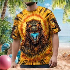 Godzilla Kaiju Orange Tie Dye Fire Roar Graphic T Shirt