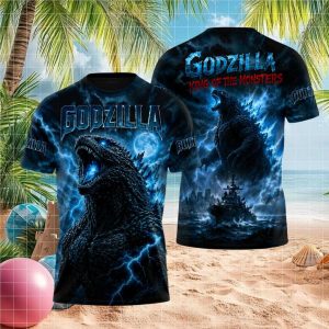 Godzilla King Of The Monsters Blue Lightning Ocean Battle T Shirt