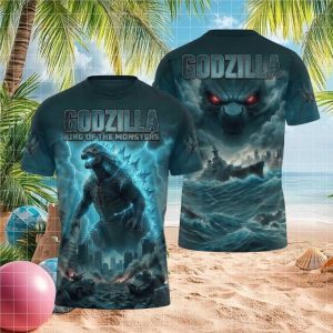 Godzilla King of the Monsters Blue Lightning City T Shirt