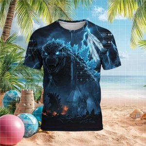 Godzilla Native American Blue Lightning Warrior T Shirt