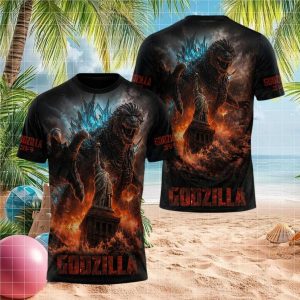 Godzilla Statue Of Liberty New York City Attack Graphic T Shirt