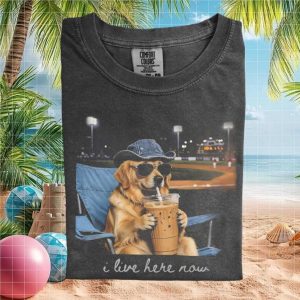 Golden Retriever Baseball Stadium I Live Here Now T Shirt