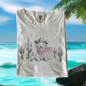 Golden Retriever Cowboy Desert US Flag 4th of July T Shirt