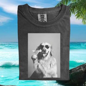 Golden Retriever Drinking Martini Fancy Cocktail Dog T Shirt