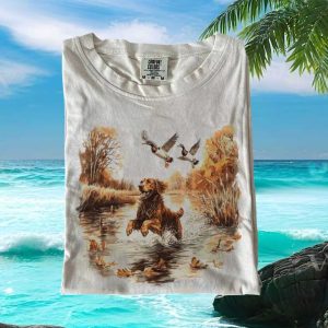 Golden Retriever Duck Hunting Autumn Watercolor Nature T Shirt