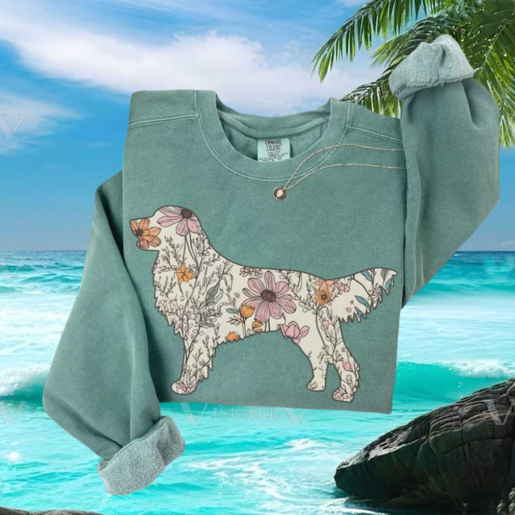 Golden Retriever Floral Silhouette Cottagecore Aesthetic Crewneck T Shirt