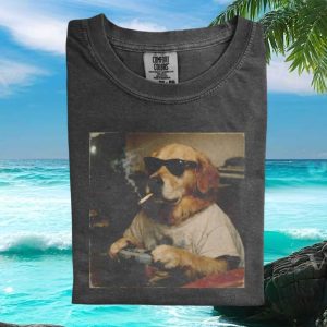 Golden Retriever Gaming Sunglasses Smoking Cigarette T Shirt