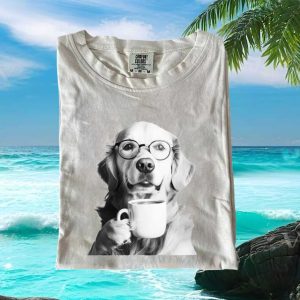 Golden Retriever Glasses Coffee Morning Vibes Comfort Colors T Shirt