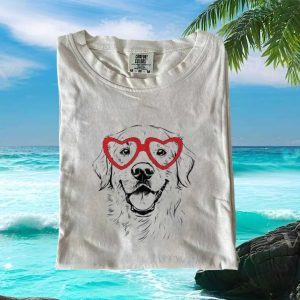 Golden Retriever Heart Glasses Cute Valentine Dog Lover T Shirt