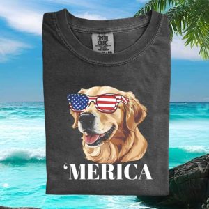 Golden Retriever Merica Patriotic 4th of July Dog T Shirt