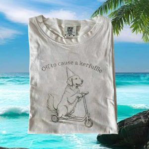 Golden Retriever Off To Cause A Kerfuffle Scooter T Shirt